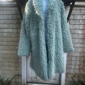 Shaggy Faux Fur Coat in Light Blue